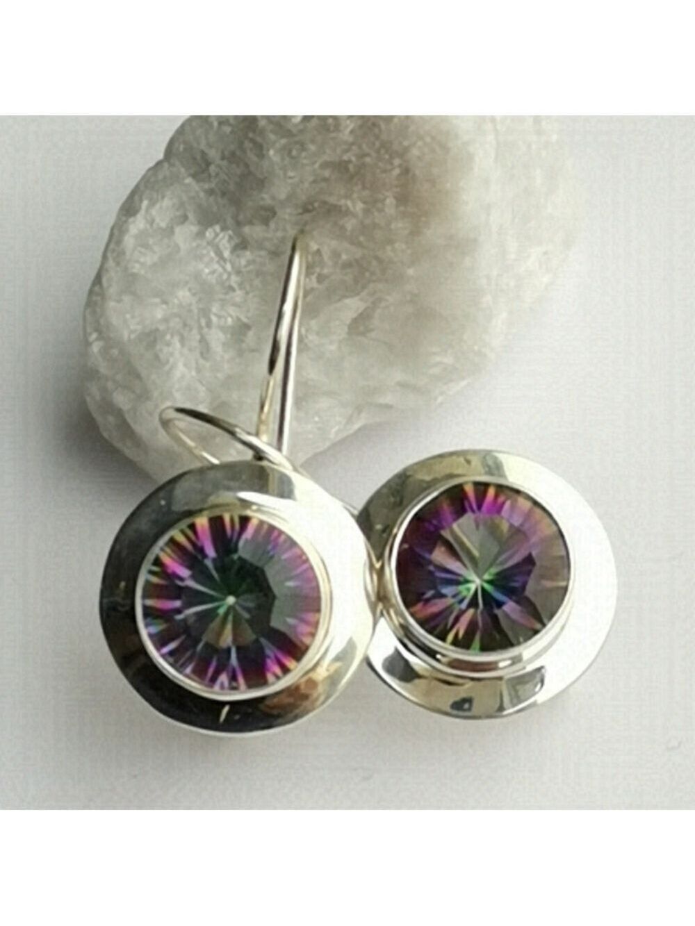 Modernist sterling silver Mystic Topaz earrings 🆕